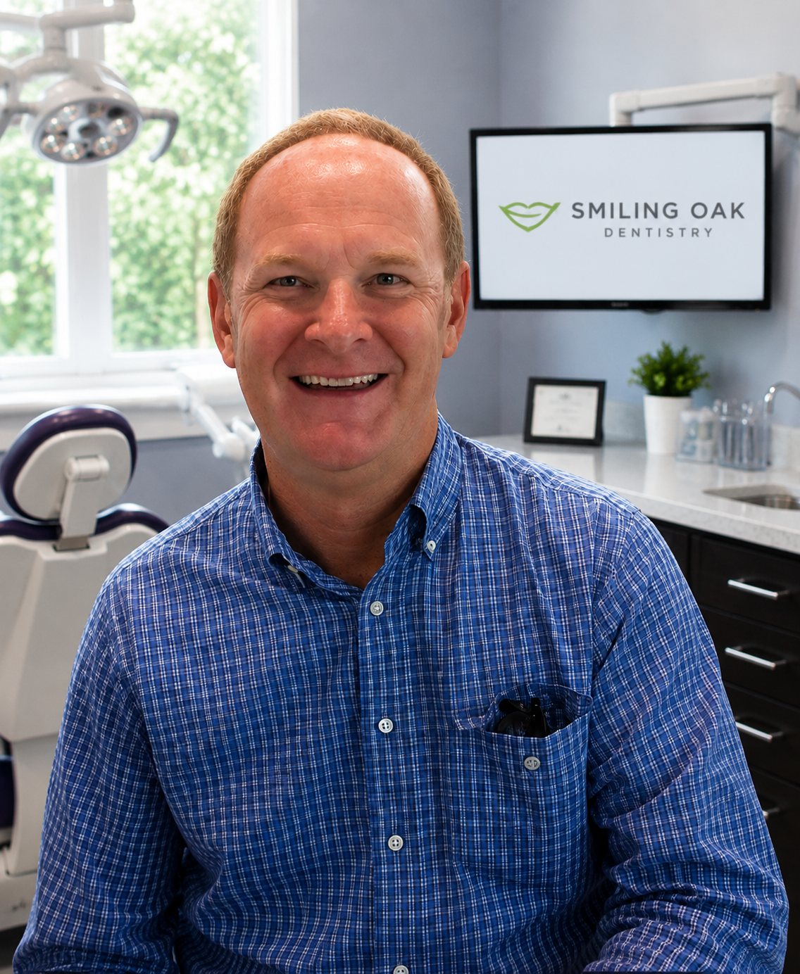 Dr. Jeff Gardner with a patient at Smiling Oak Dentistry